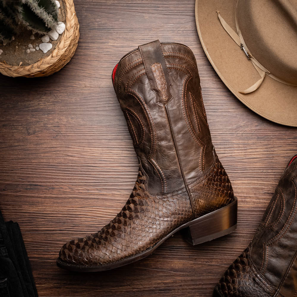 Marco Di Milano Genuine Python Skin Cowboy Boot Kansas Brown