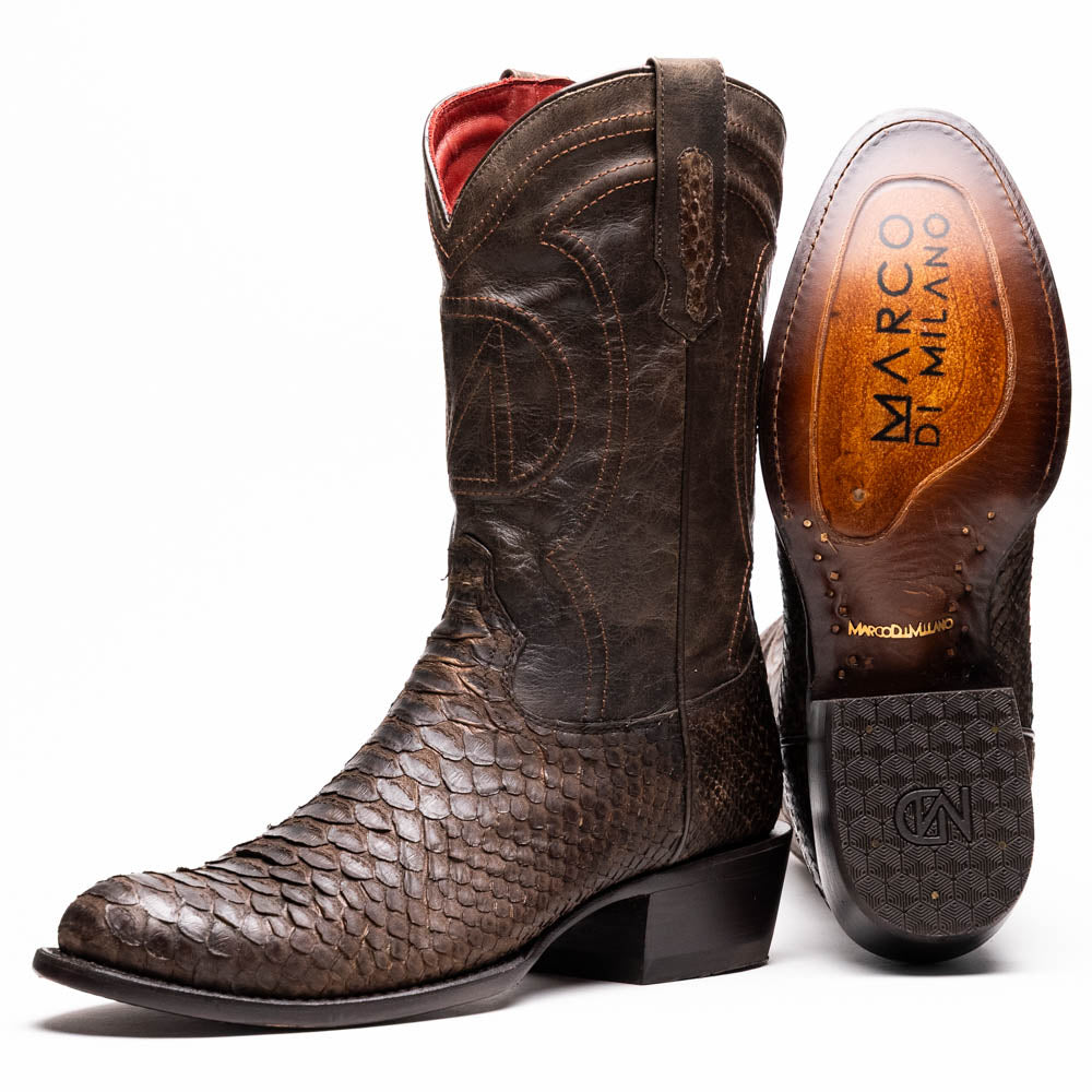 Marco Di Milano Genuine Python Skin Cowboy Boot Kansas Brown
