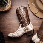 KANSAS Genuine Snake Skin Cowboy Boot from the Western Collection Natural