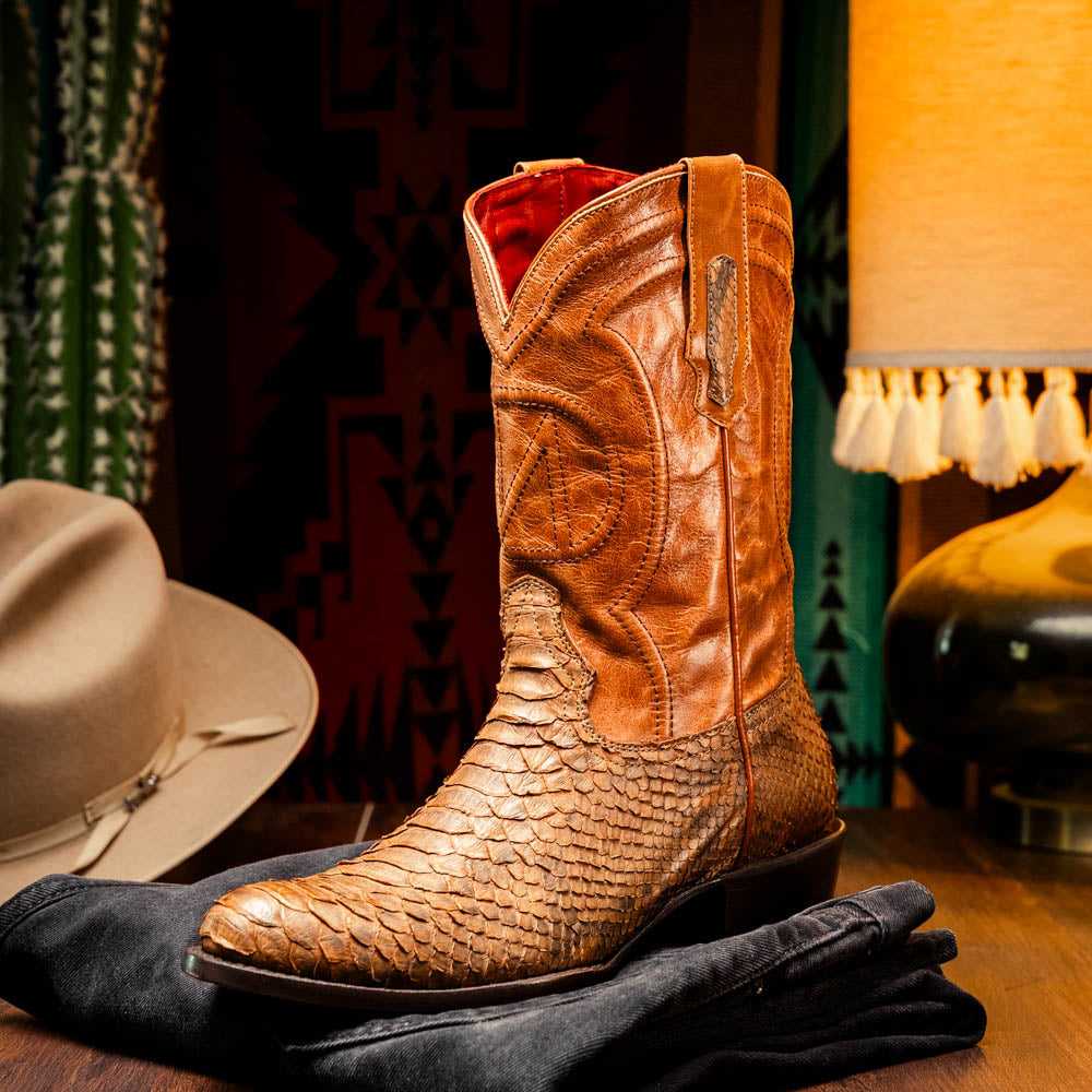 KANSAS Genuine Snake Skin Cowboy Boot from the Western Collection Cognac
