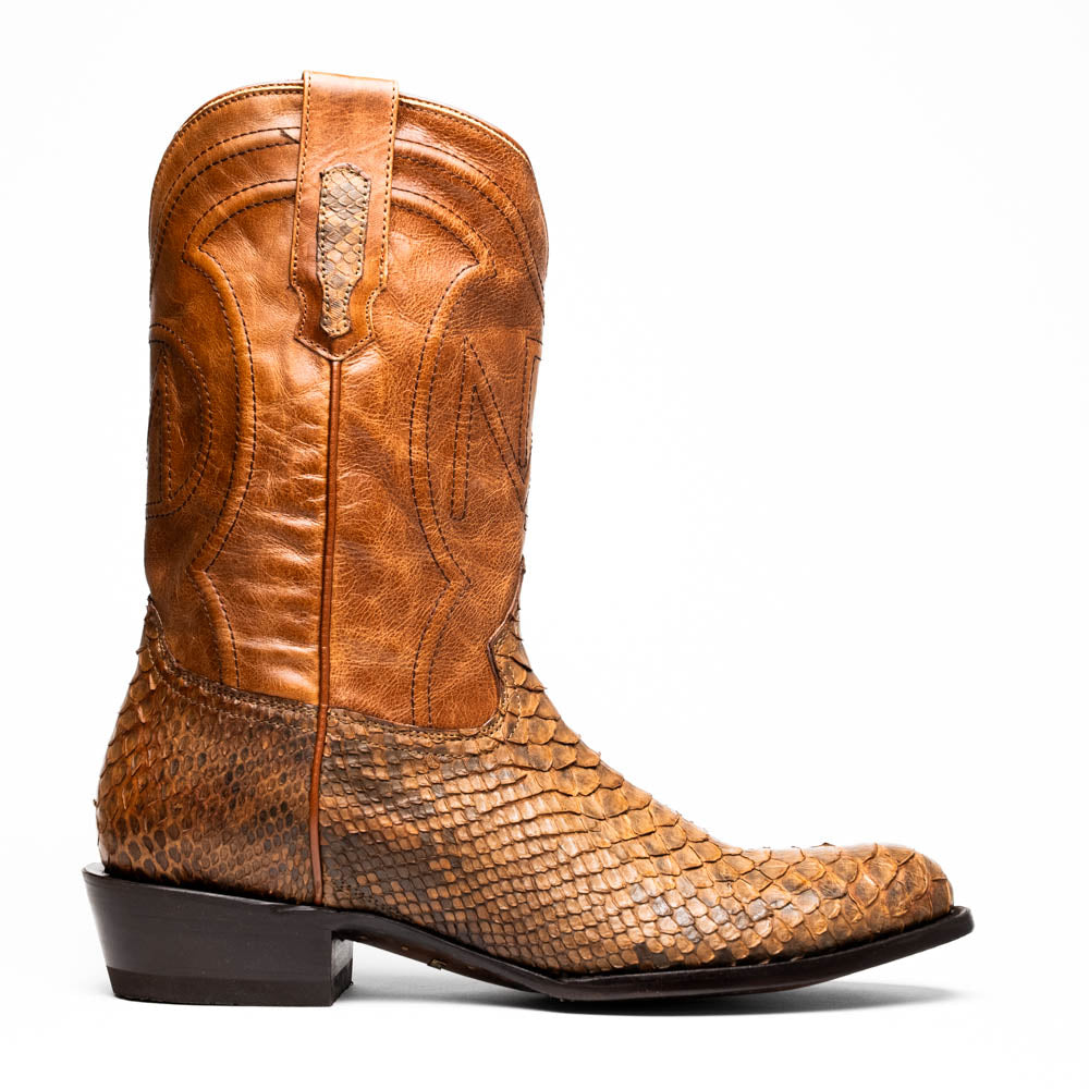 KANSAS Genuine Snake Skin Cowboy Boot from the Western Collection Cognac