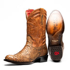 KANSAS Genuine Snake Skin Cowboy Boot from the Western Collection Cognac