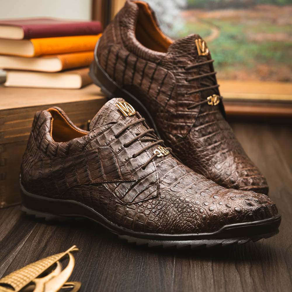 Kratos Genuine Caiman Crocodile Fashion Sneaker  Brown
