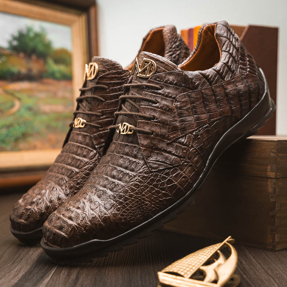 Kratos Genuine Caiman Crocodile Fashion Sneaker  Brown