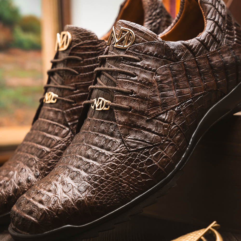 Kratos Genuine Caiman Crocodile Fashion Sneaker  Brown