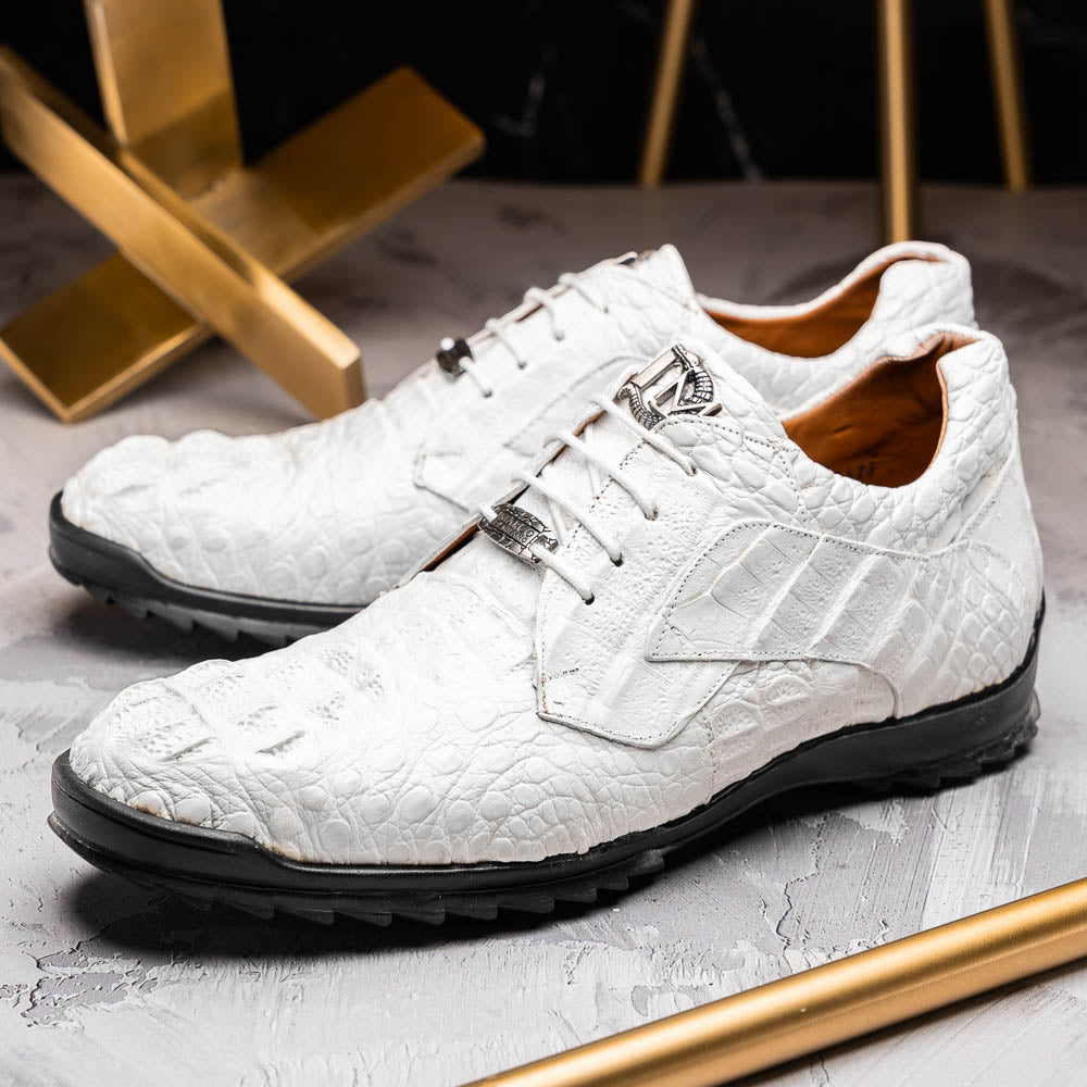 Kratos Genuine caiman Crocodile Fashion Sneaker White