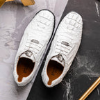 Kratos Genuine caiman Crocodile Fashion Sneaker White