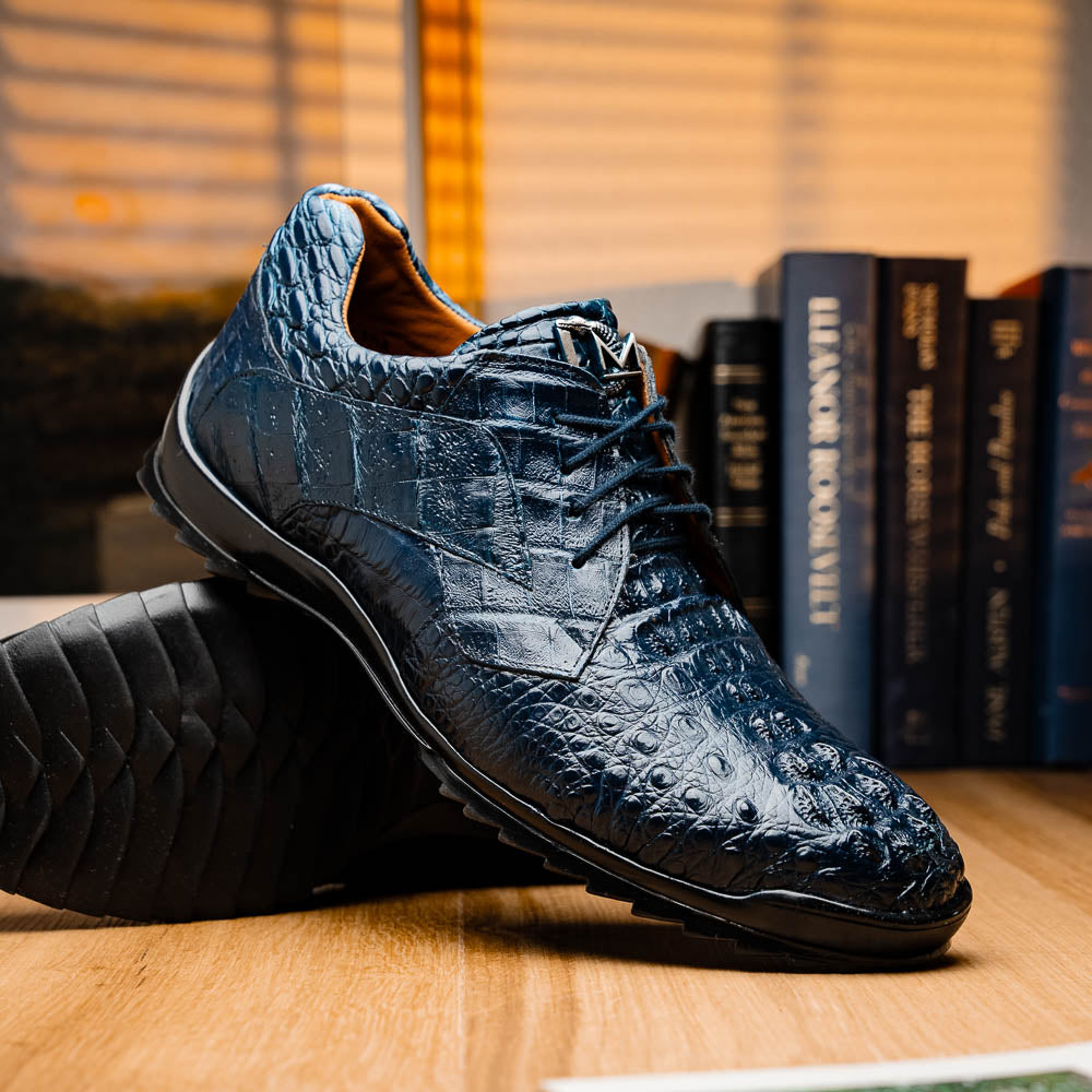 Kratos Genuine Caiman Crocodile Fashion Sneaker Navy