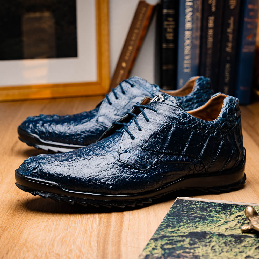 Kratos Genuine Caiman Crocodile Fashion Sneaker Navy