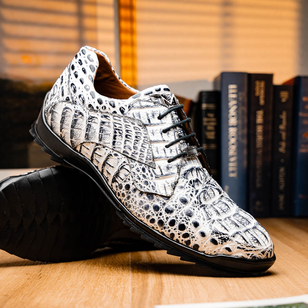 Kratos Genuine Caiman Crocodile Fashion Sneaker Newspaper Gray