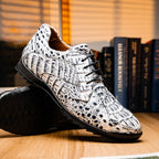 Kratos Genuine Caiman Crocodile Fashion Sneaker Newspaper Gray