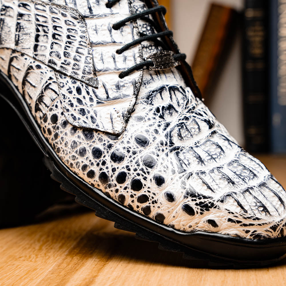 Kratos Genuine Caiman Crocodile Fashion Sneaker Newspaper Gray