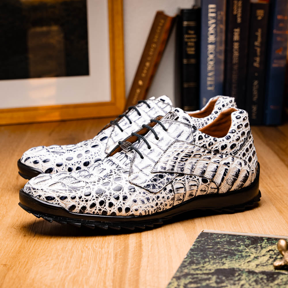Kratos Genuine Caiman Crocodile Fashion Sneaker Newspaper Gray