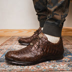 Kratos Genuine Caiman Crocodile Fashion Sneaker  Brown