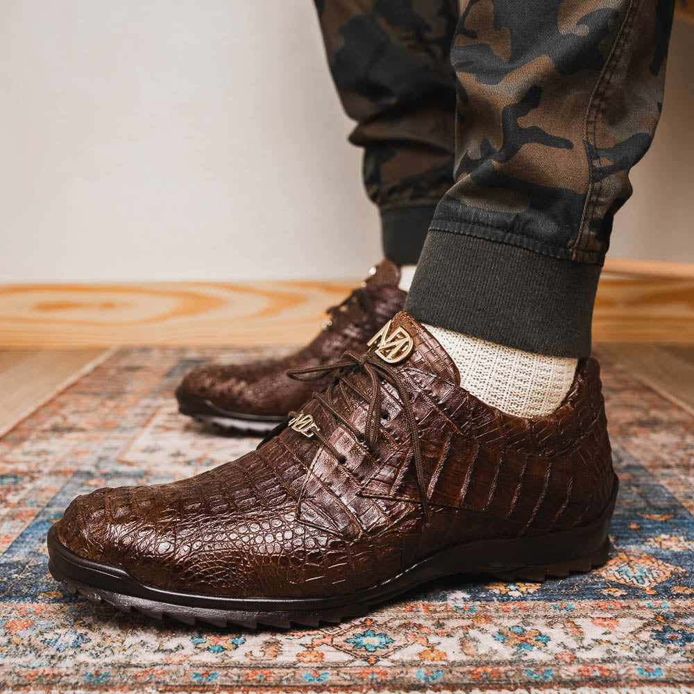 Kratos Genuine Caiman Crocodile Fashion Sneaker  Brown