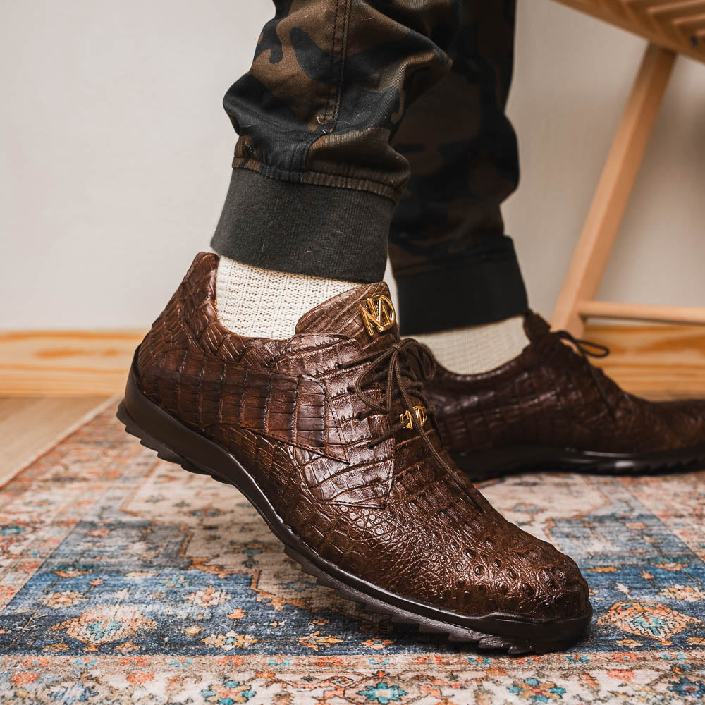 Kratos Genuine Caiman Crocodile Fashion Sneaker  Brown