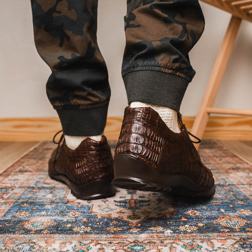 Kratos Genuine Caiman Crocodile Fashion Sneaker  Brown
