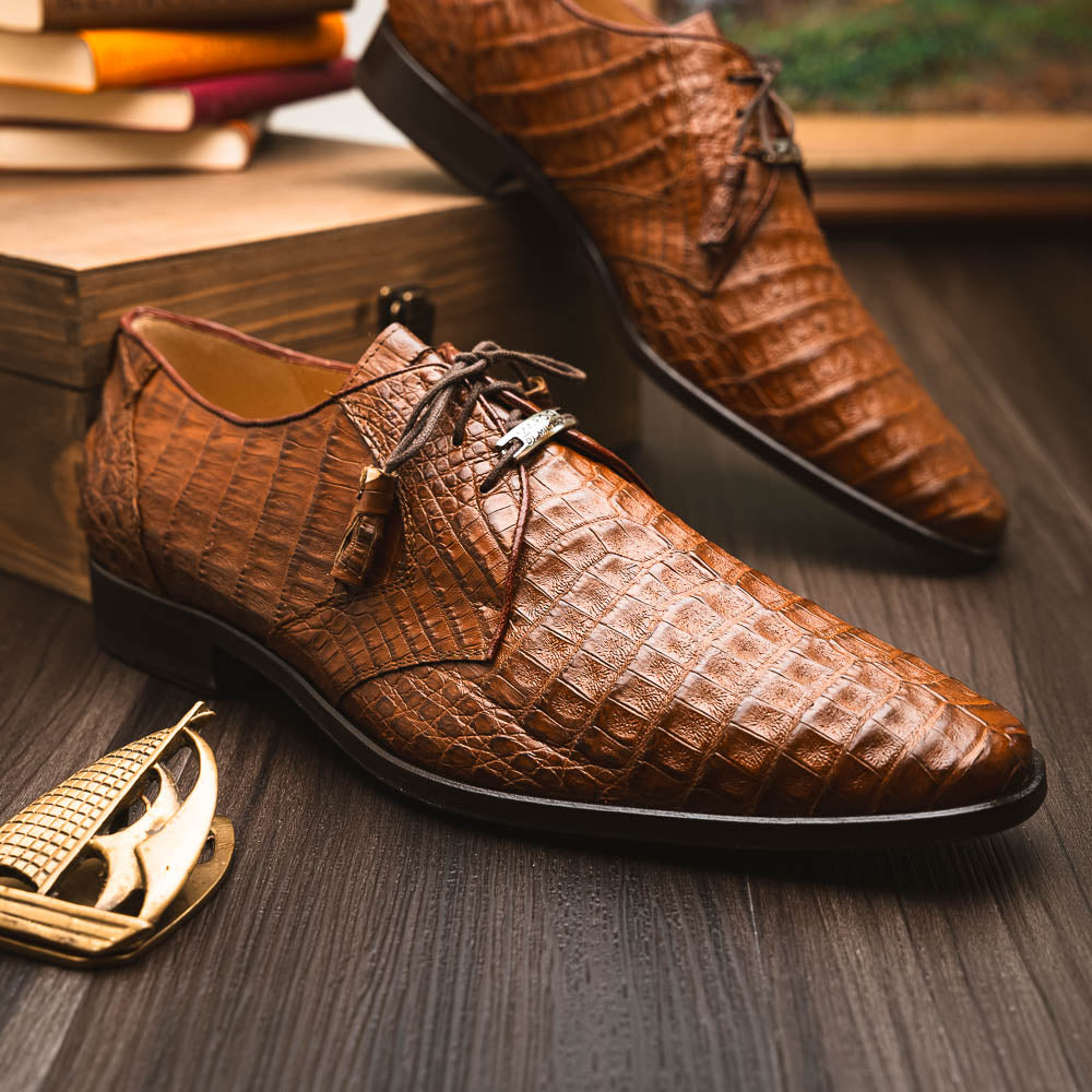 Lacio Bay Genuine Caiman Crocodile Dress Derby's Apache