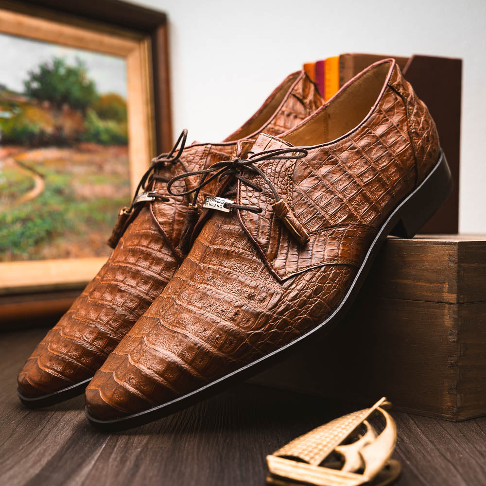 Lacio Bay Genuine Caiman Crocodile Dress Derby's Apache