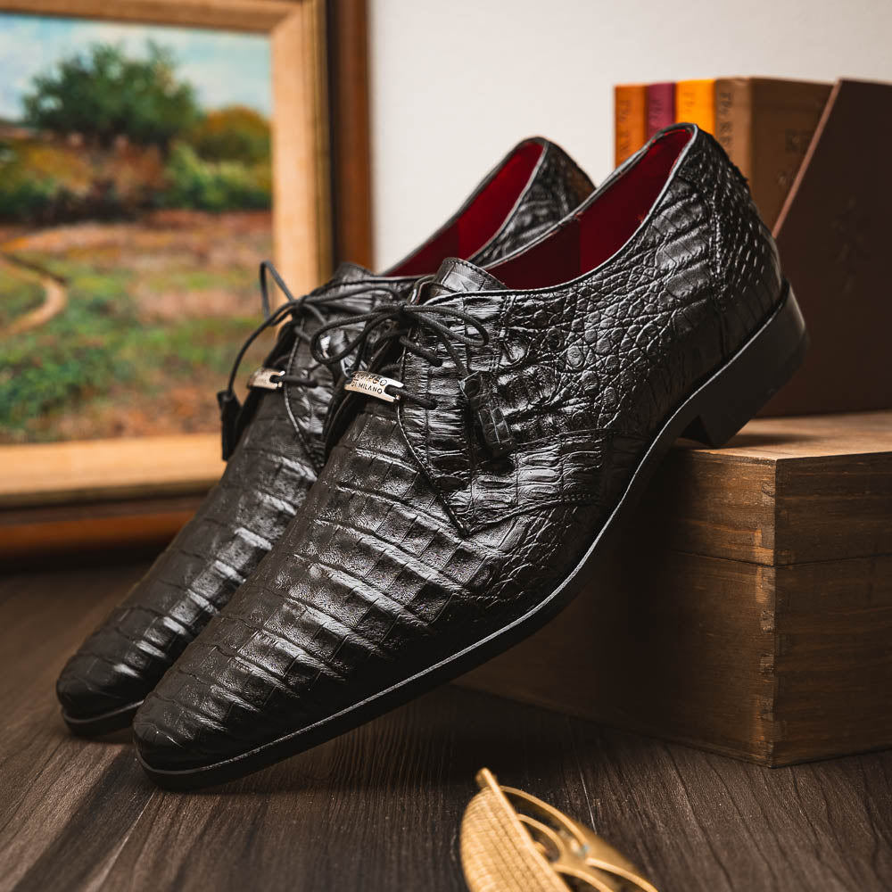Lacio Genuine Caiman Crocodile Dress Derby's Shoes Black