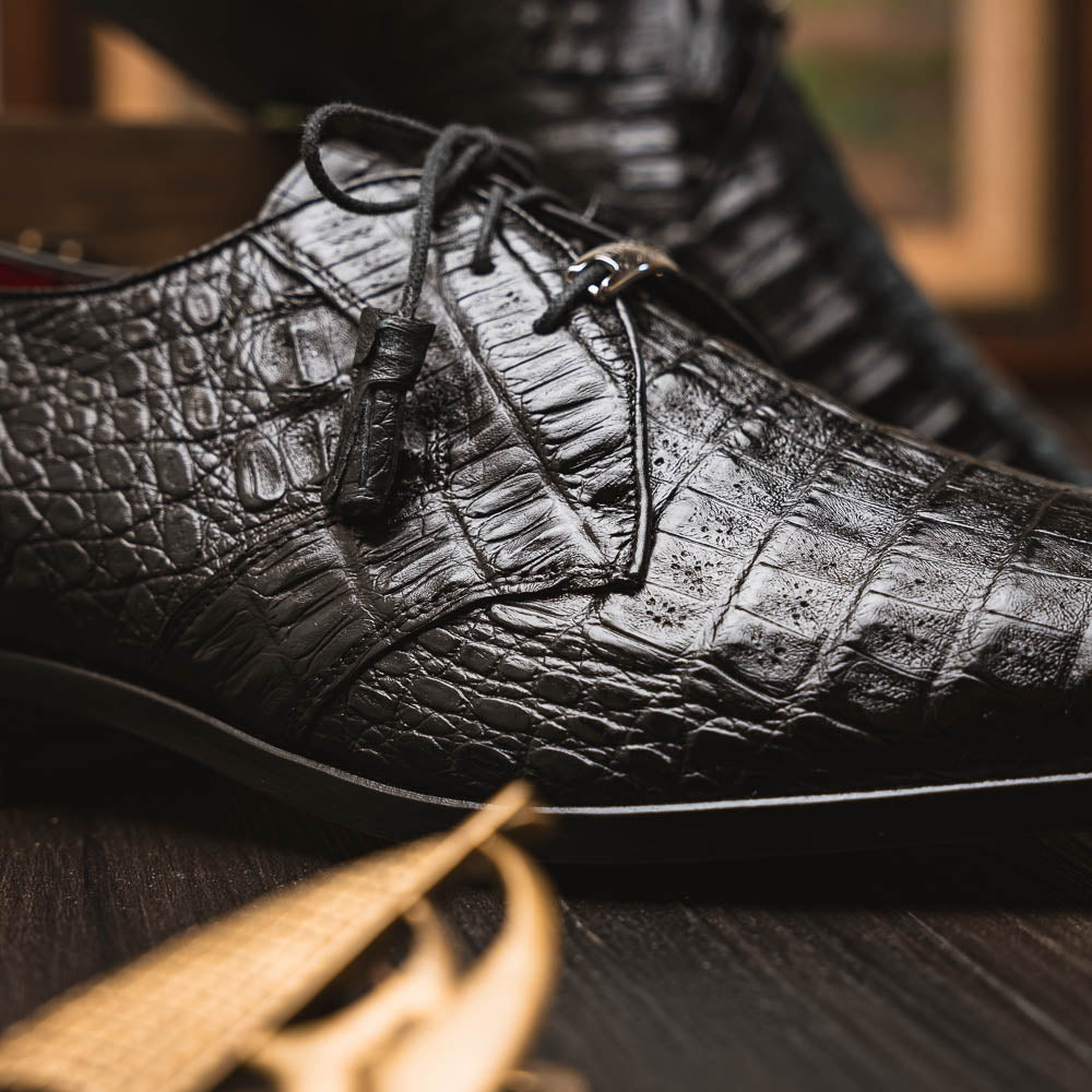 Lacio Genuine Caiman Crocodile Dress Derby's Shoes Black
