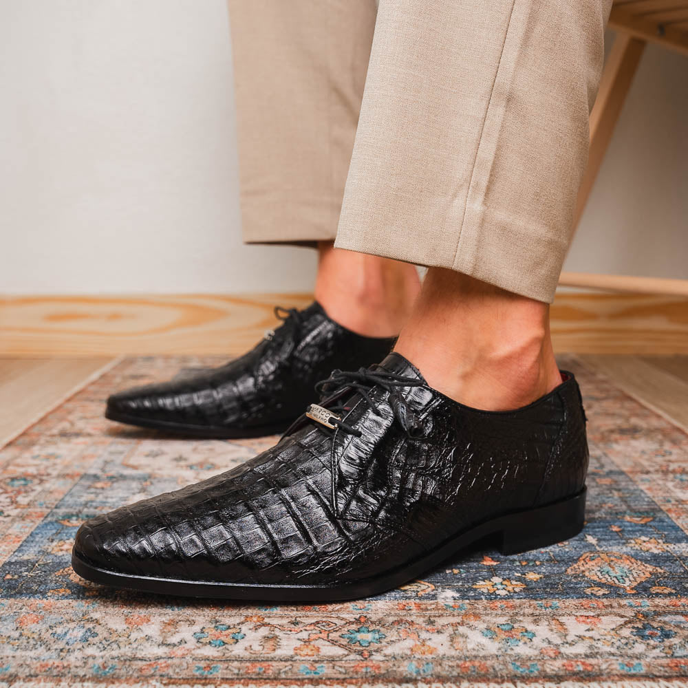 Lacio Genuine Caiman Crocodile Dress Derby's Shoes Black