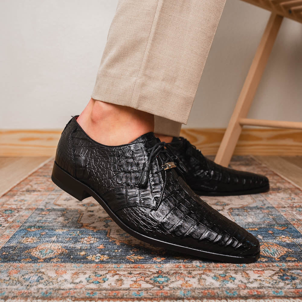 Lacio Genuine Caiman Crocodile Dress Derby's Shoes Black