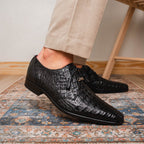 Lacio Genuine Caiman Crocodile Dress Derby's Shoes Black