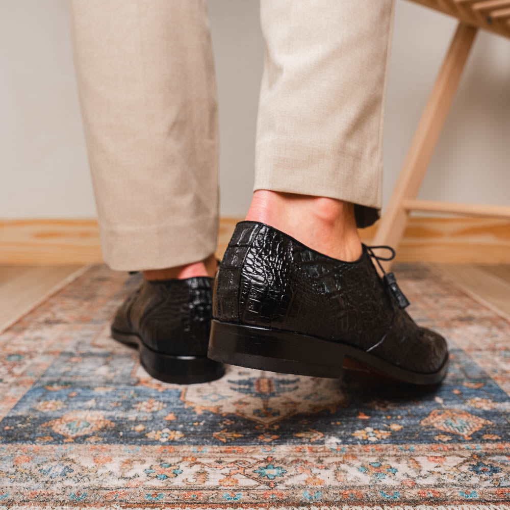 Lacio Genuine Caiman Crocodile Dress Derby's Shoes Black