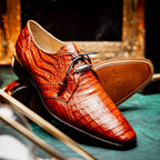 Lacio Genuine Caiman Crocodile Dress Derby's Laces Shoes Brandy