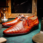 Lacio Genuine Caiman Crocodile Dress Derby's Laces Shoes Brandy