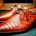 Lacio Genuine Caiman Crocodile Dress Derby's Laces Shoes Brandy