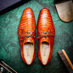 Lacio Genuine Caiman Crocodile Dress Derby's Laces Shoes Brandy