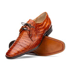 Lacio Genuine Caiman Crocodile Dress Derby's Laces Shoes Brandy