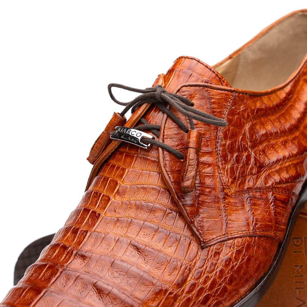 Lacio Genuine Caiman Crocodile Dress Derby's Laces Shoes Brandy