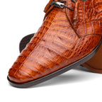 Lacio Genuine Caiman Crocodile Dress Derby's Laces Shoes Brandy