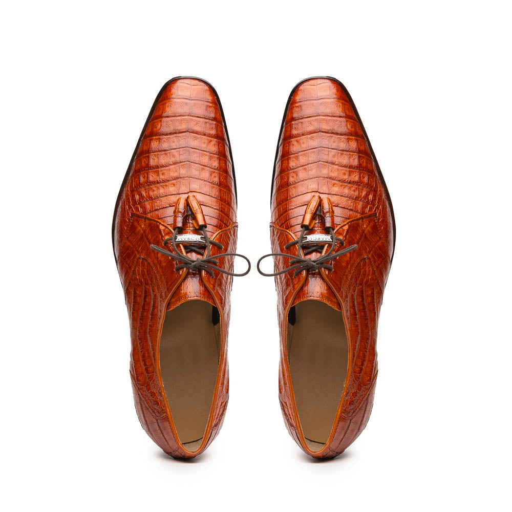 Lacio Genuine Caiman Crocodile Dress Derby's Laces Shoes Brandy