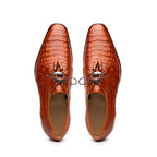 Lacio Genuine Caiman Crocodile Dress Derby's Laces Shoes Brandy