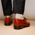 Lacio Genuine Caiman Crocodile Dress Derby's Laces Shoes Brandy