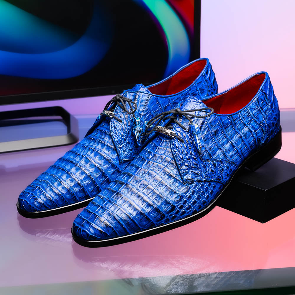 Men's Shoes genuine caiman crocodile dress derby Lacio Electric Blue