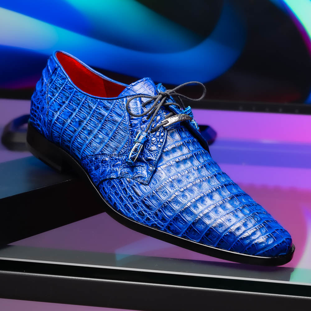 Men's Shoes genuine caiman crocodile dress derby Lacio Electric Blue