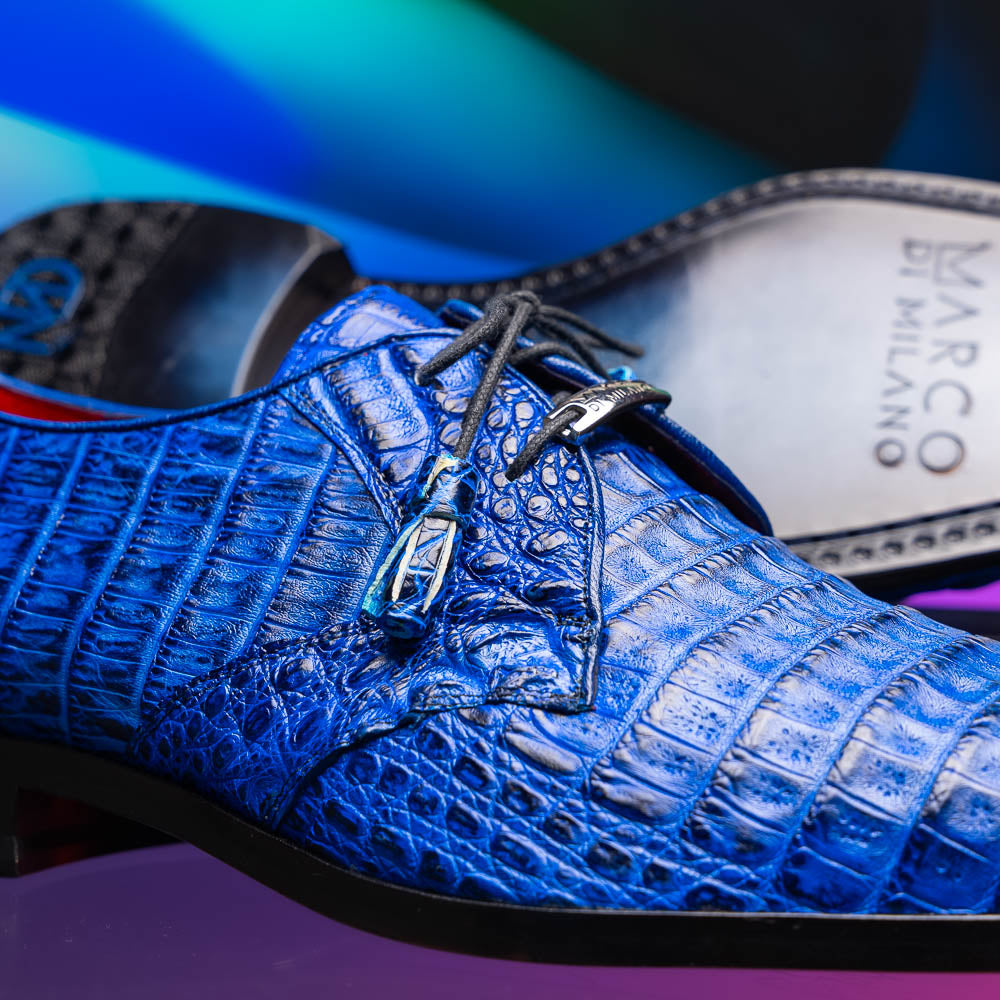 Men's Shoes genuine caiman crocodile dress derby Lacio Electric Blue