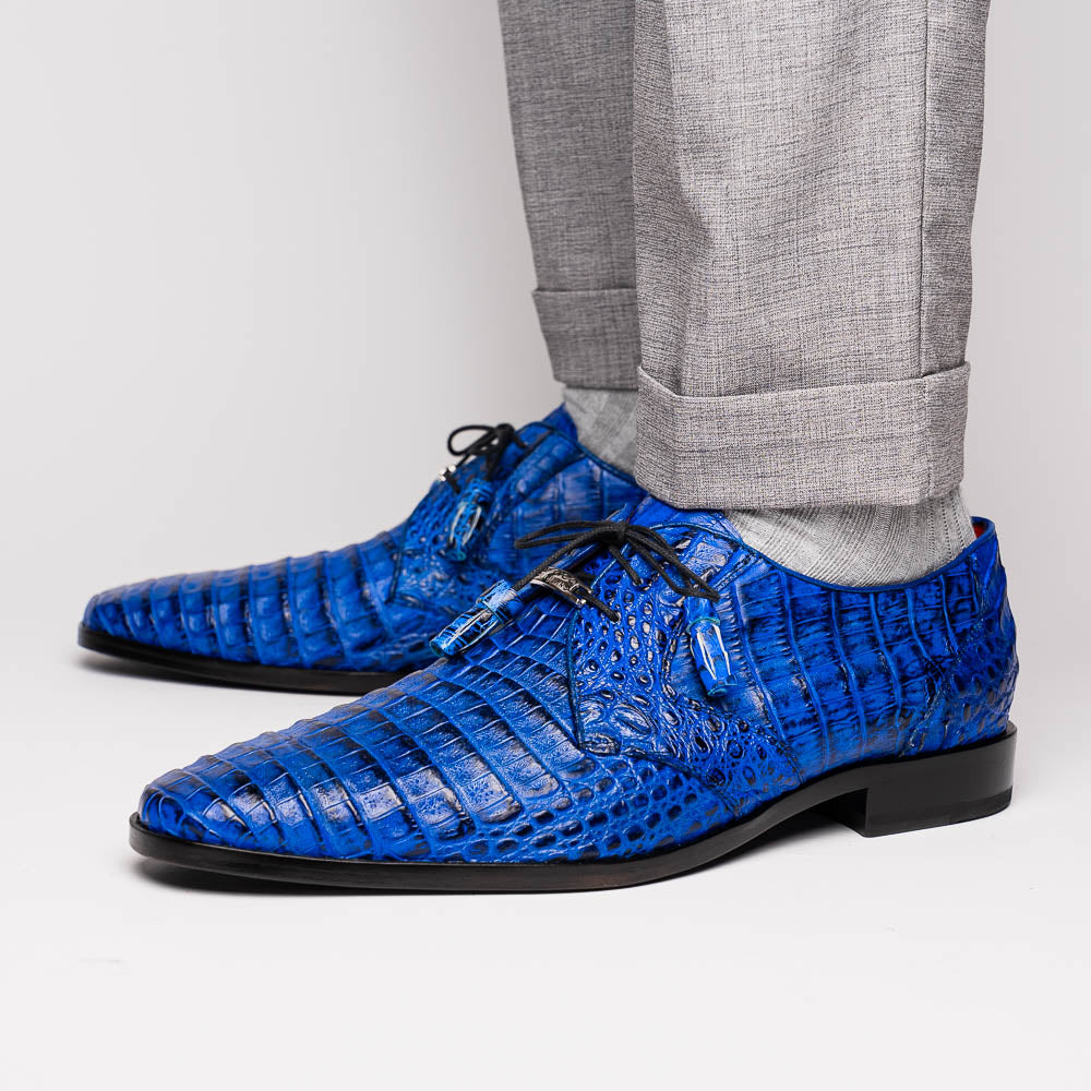 Men's Shoes genuine caiman crocodile dress derby Lacio Electric Blue