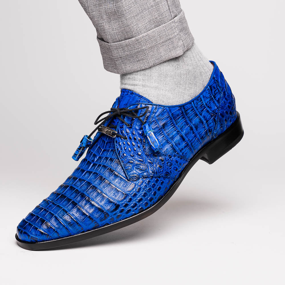 Men's Shoes genuine caiman crocodile dress derby Lacio Electric Blue
