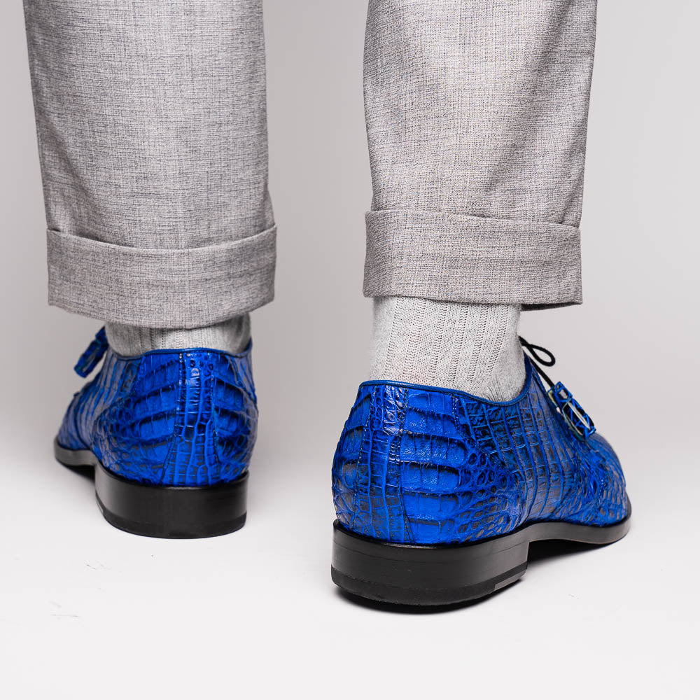 Men's Shoes genuine caiman crocodile dress derby Lacio Electric Blue