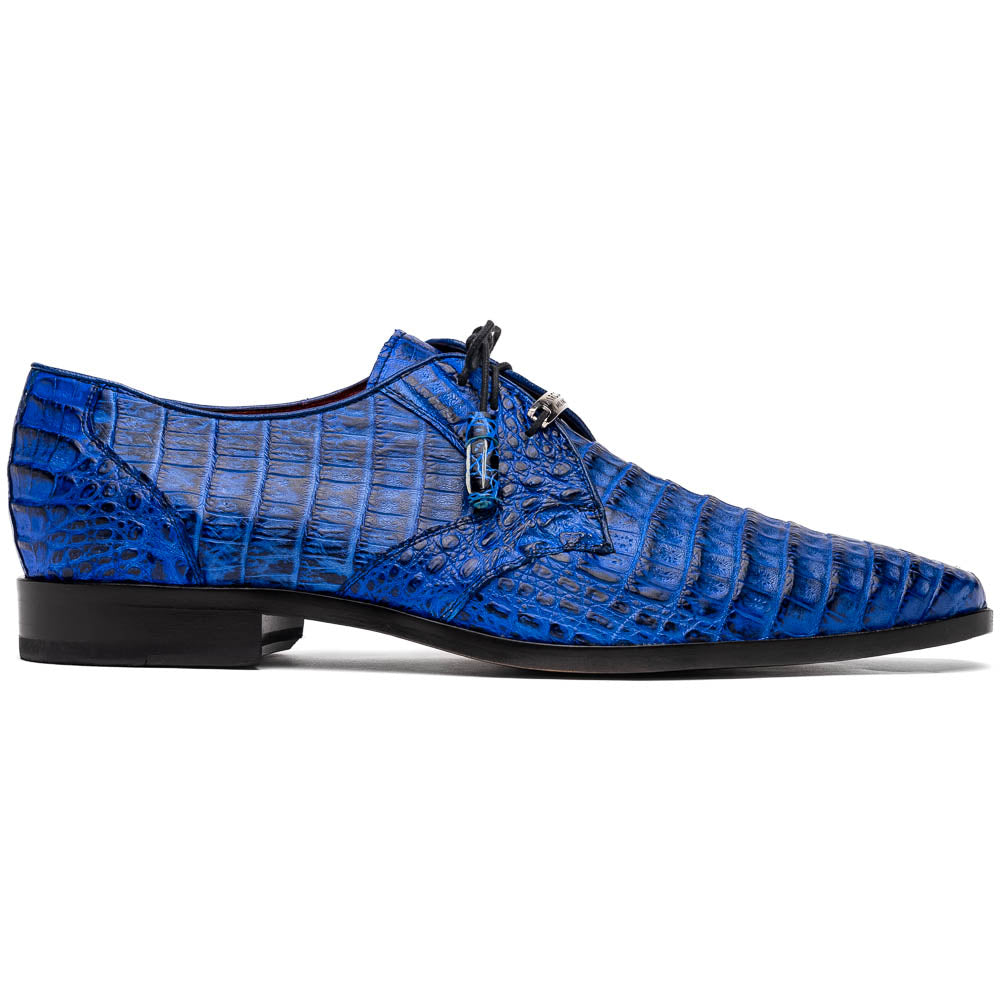 Men's Shoes genuine caiman crocodile dress derby Lacio Electric Blue