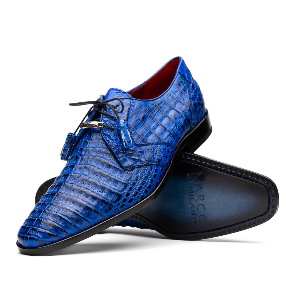 Men's Shoes genuine caiman crocodile dress derby Lacio Electric Blue
