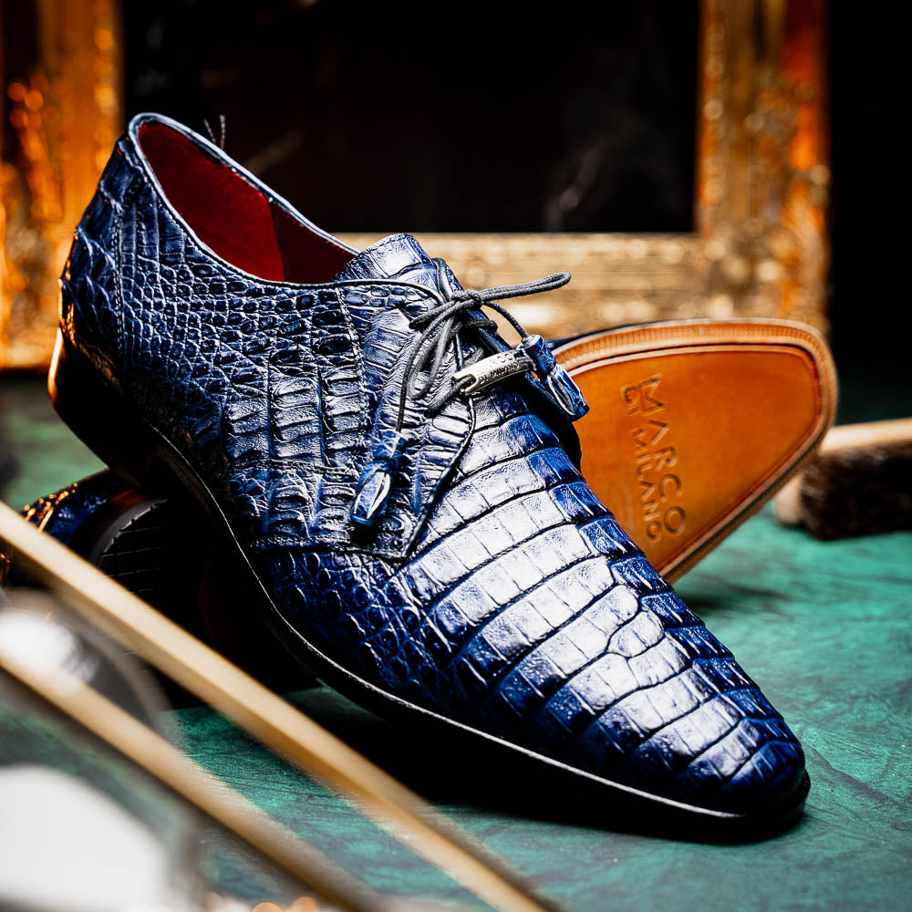 Lacio Genuine Caiman Crocodile Lace up Navy