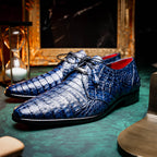 Lacio Genuine Caiman Crocodile Lace up Navy