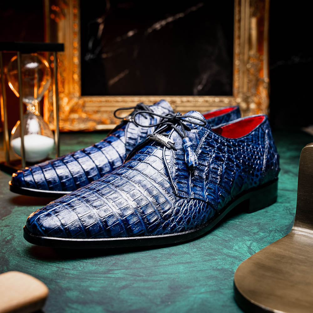 Lacio Genuine Caiman Crocodile Lace up Navy